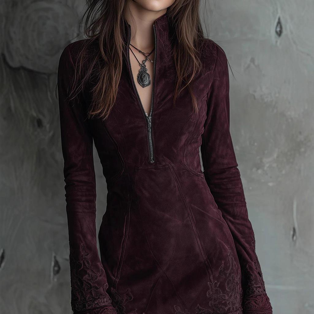 New Amazon Independent Station Semi-turtleneck Zipper Embroidery Plus Lace Lace Hip Skirt