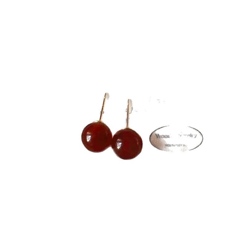 Exquisite Angora Red Agate Stud Earrings - Fashionable, Versatile, and Stylish High-End Drops