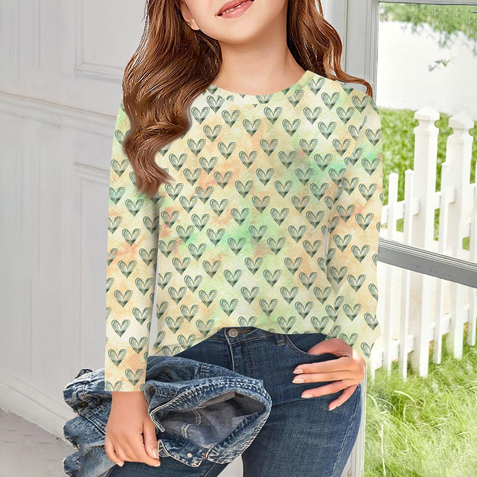 

Футболки с длинным рукавом для девочек, детские осенние топы с круглым вырезом и принтом, базовые футболки для детей 5–14 лет 160 бежевый