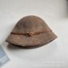 Hat female autumn and winter face small bucket hat leather buckle decorative versatile wool knitted hat foldable thermal basin hat female