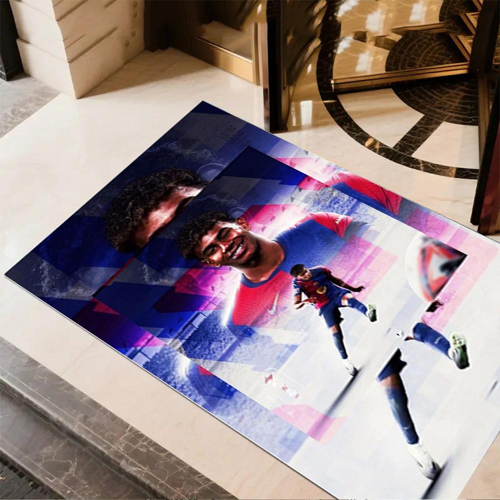 Yamals Fußballreise Design Teppich für Studentenwohnheime Spielzimmer Eingangsbereiche Außenbereich Rutschfester Teppich Büros dekorieren Geschenk für Festivals