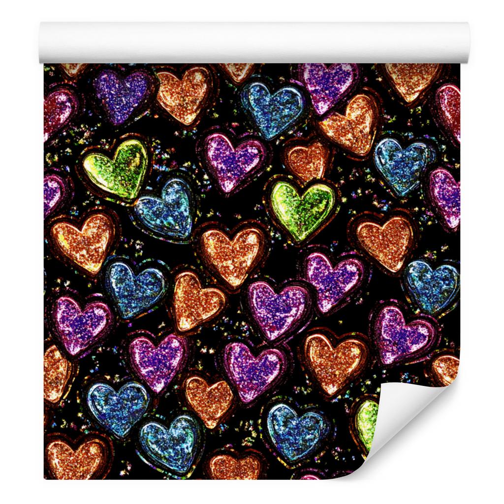 Neon Glitter Hearts Wallpaper Black and Orange 50x1000