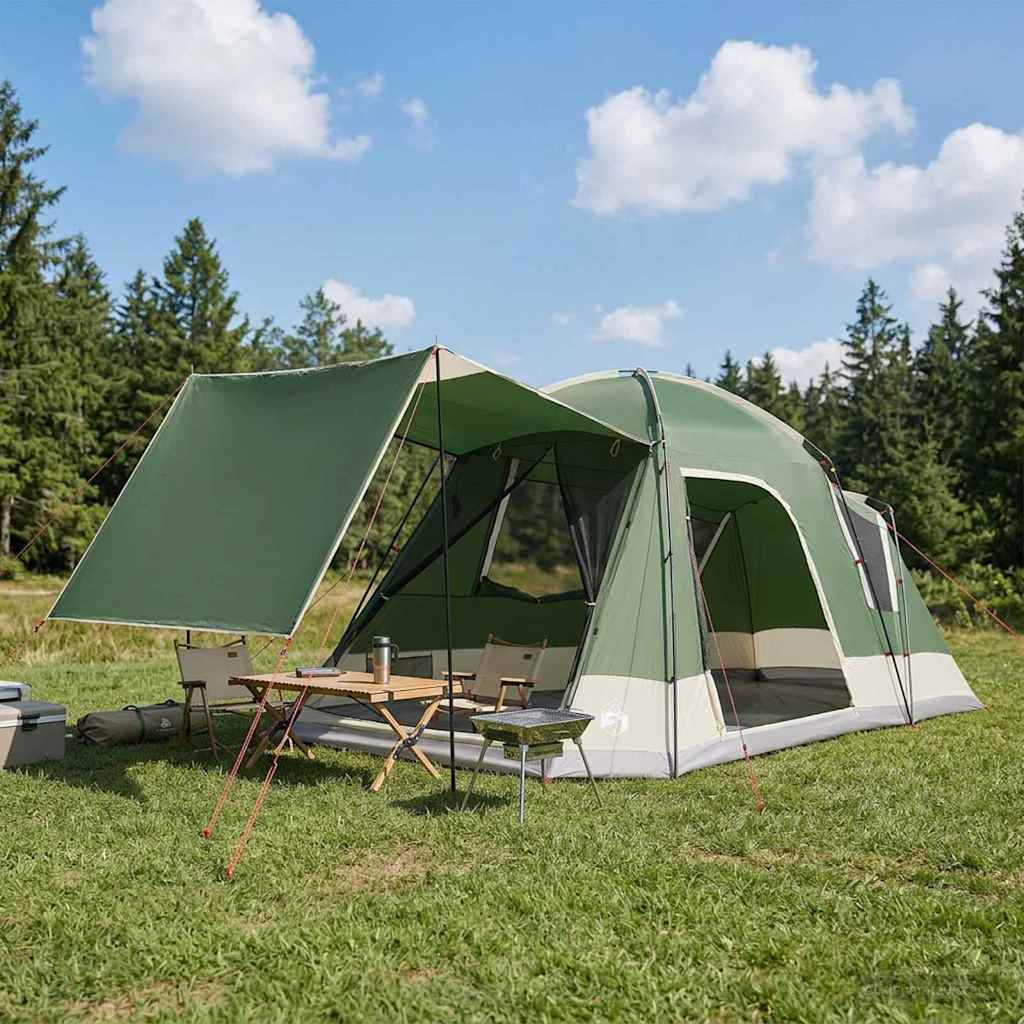 Cabin Tent with Roof Green 8 Person Polyester and Steel