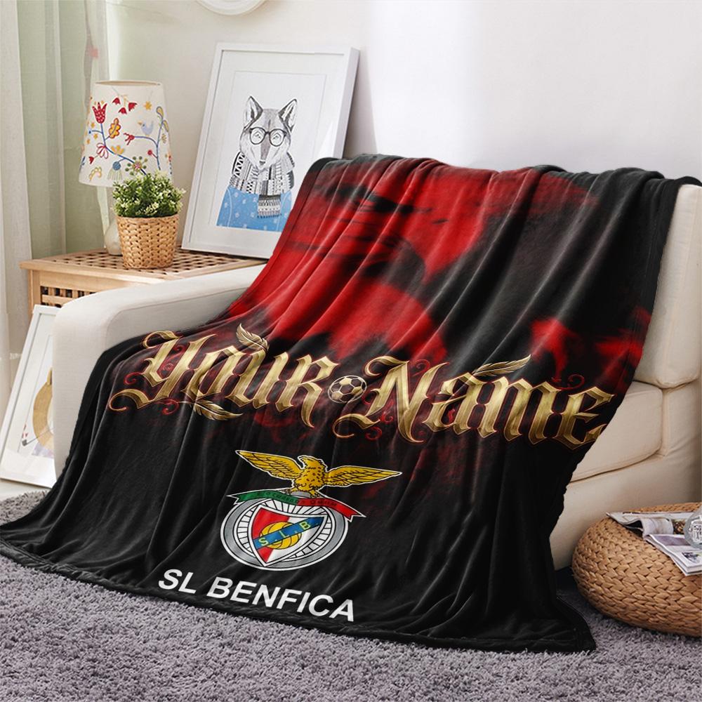 1PC Benfica Crest Custom Name Patterned Flannel Blanket Suitable For All Seasons For Home Decor Warmth And Comfort Gifts Holiday Present