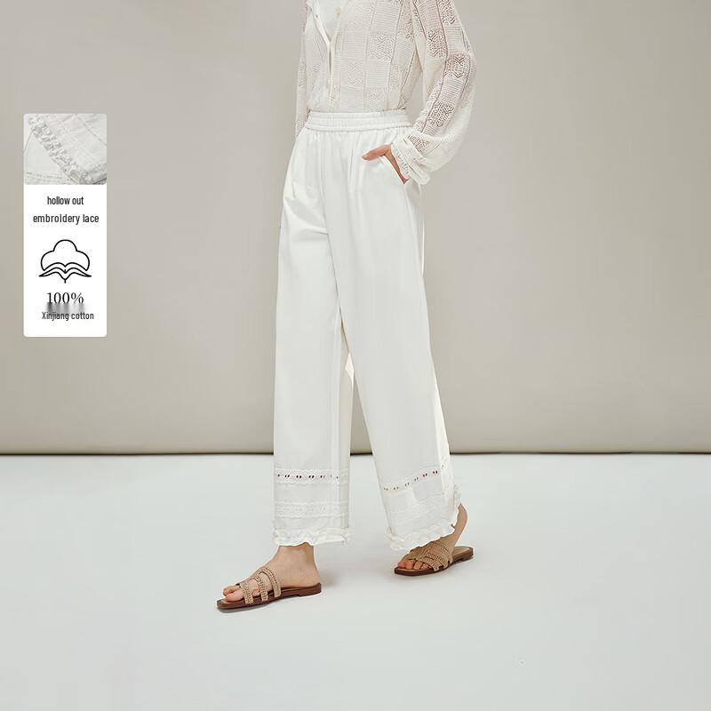 INMAN Women s Embroidered Wide-Leg Cropped Cotton Pants M