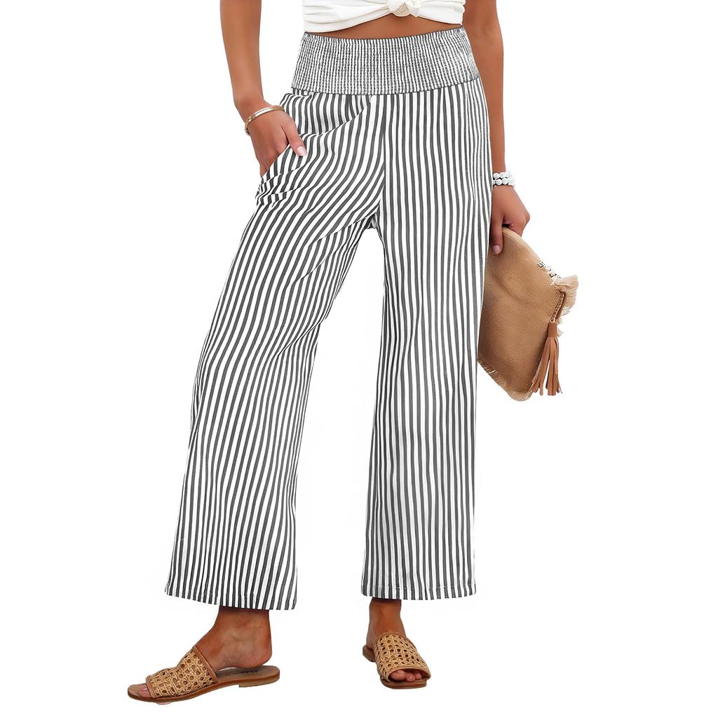 Modische Damen-Freizeithose mit Falten, elastischem Bund, Taschen und Streifen, Cropped 9/10