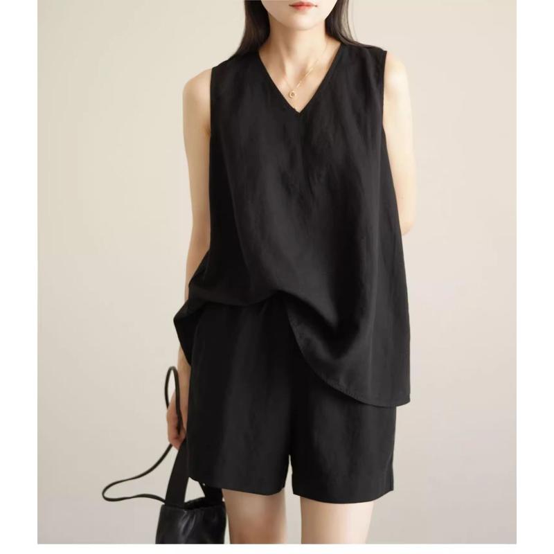 Women's Linen Blend V Neck Tank Top Casual Loose Fit Sleeveless Blouse