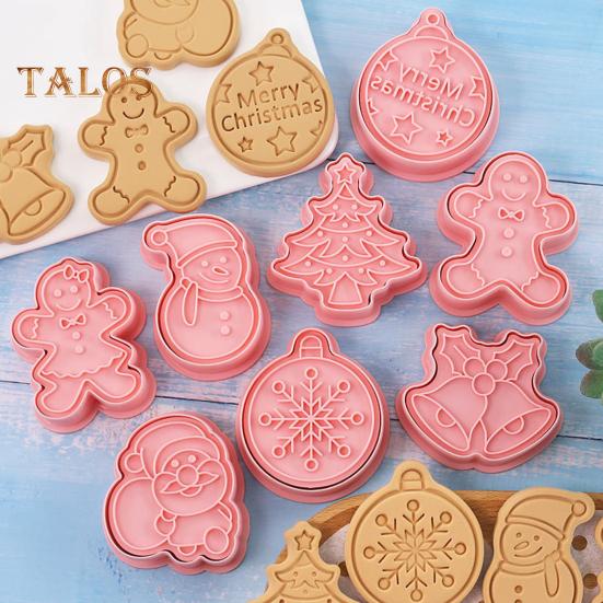 8 pezzi/set formine per biscotti a tema natalizio pupazzo di neve calza Babbo Natale albero di Natale a forma di stampo per biscotti strumento di cottura acquista in modo economico - spedizione