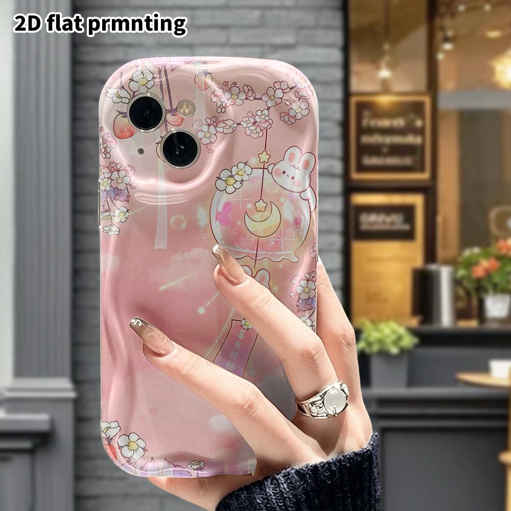 Phone Case: 2D Flat Design, Suitable for iPhone 18, 17, 16, 15, 14, 13, 12 Pro Protective Cases, Phone Decoration, Cherry Blossom Wind Chime, Hallowee