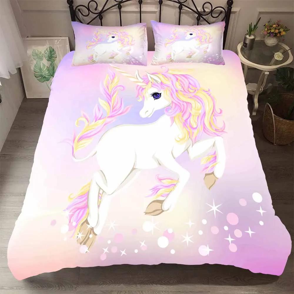 Bedclothes King Queen Size 3d Unicorn Bedding Set Luxury Princess Quilt Set Beding Pink Winter Bed Comforter Cute Cartoon Bed