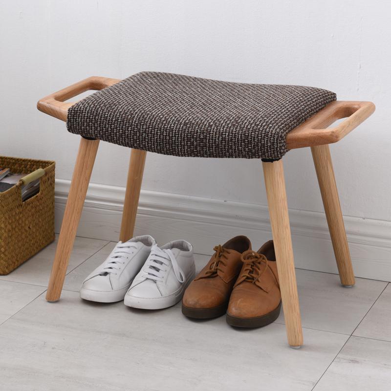 Nordic Solid Wood Shoe Bench High-Load Footrest Versatile Comfortable Vanity Stool Portable Sofa Stool with Handle