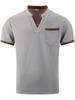 Men's Breathable Plaid V-Neck Short Sleeve Casual T-Shirt with Contrast and Versatile Pocket