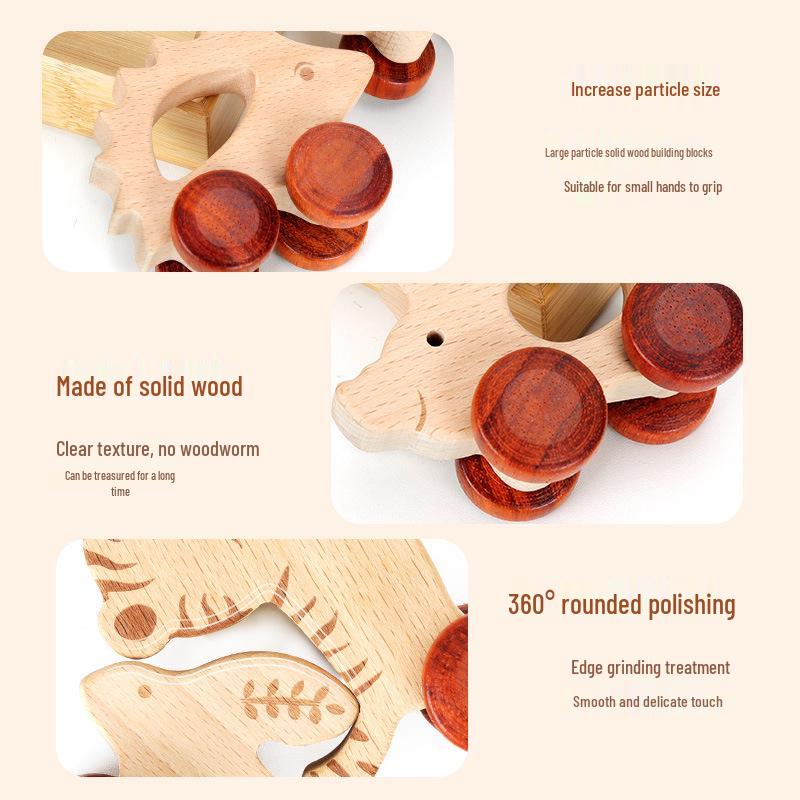 Beech Wood Toy Car - Original Inertia Push Car for Infants, Grasping Training, Solid Wood, Safe for Teething, Educational