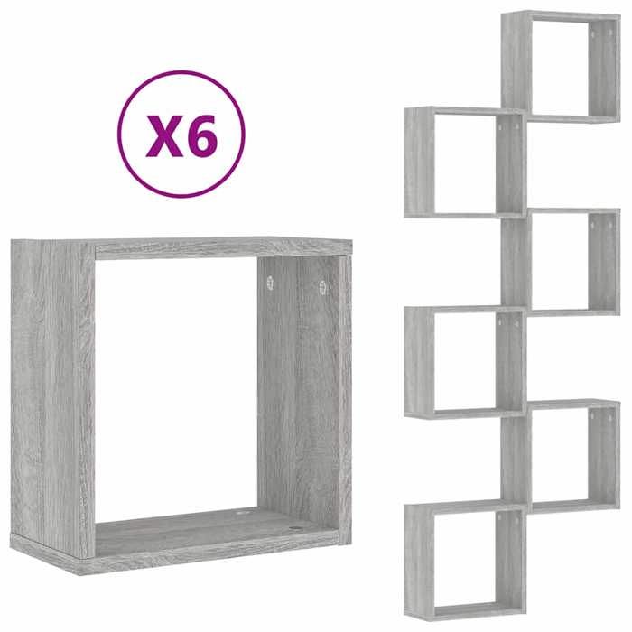 VidaXL Étagères cube murales 6 pcs sonoma gris 30x15x30 cm, stockage en forme de cube, organisateur en forme de cube, 815884