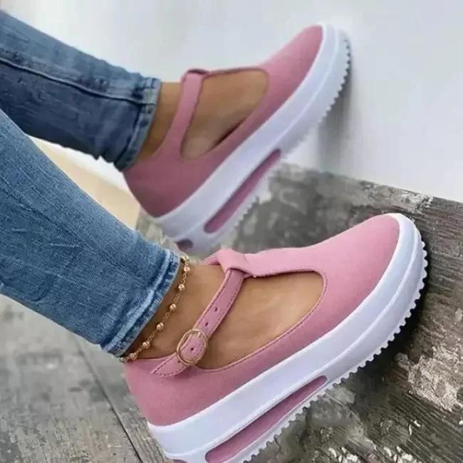 Fashion Womens Shoes Fashion Large Size Casual Shoes Spring Platform Round Toe Loafers Women Buckle Wedge Women's Shoes Zapatillas Mujer