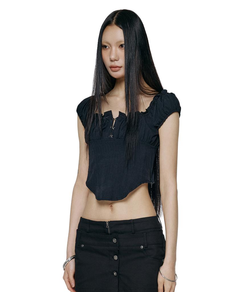 ROCKCAKE Curve Line Corset Blouse - Black