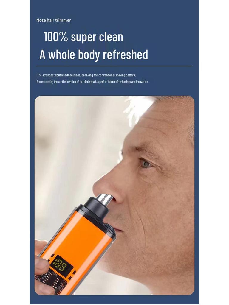 Compact Digital Nose Hair Trimmer with Washable Cutter Head and Display.