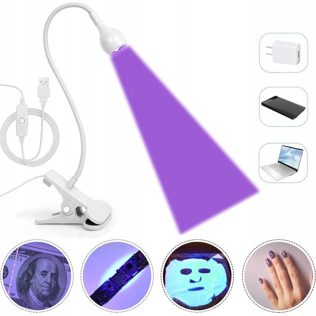 5W UV-LED-Nagellampe, Weiß, Flexibler Arm und Verstellbare Klemme, Gel-Nagelhärtungslicht für Salon und Heimgebrauch
