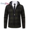 Cozy Up Men Sweater Coat  Autumn Winter Thick Warm Hooded Plaid Wool Sweater Cardigan  Zipper Fleece Coat Men