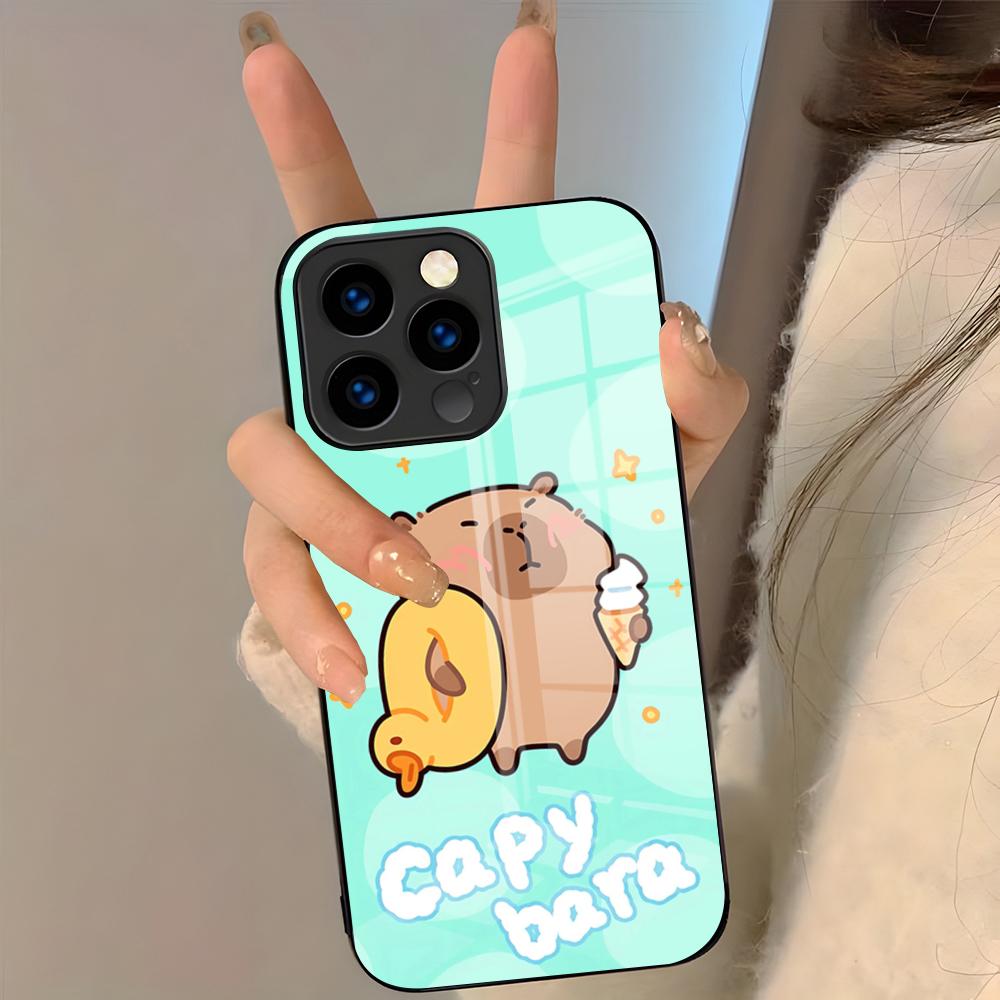 Cute Animal Capibara Phone Case For IPhone 17 Pro Max 16 15 14 Pro Max 13 11 Plus Glass Cover