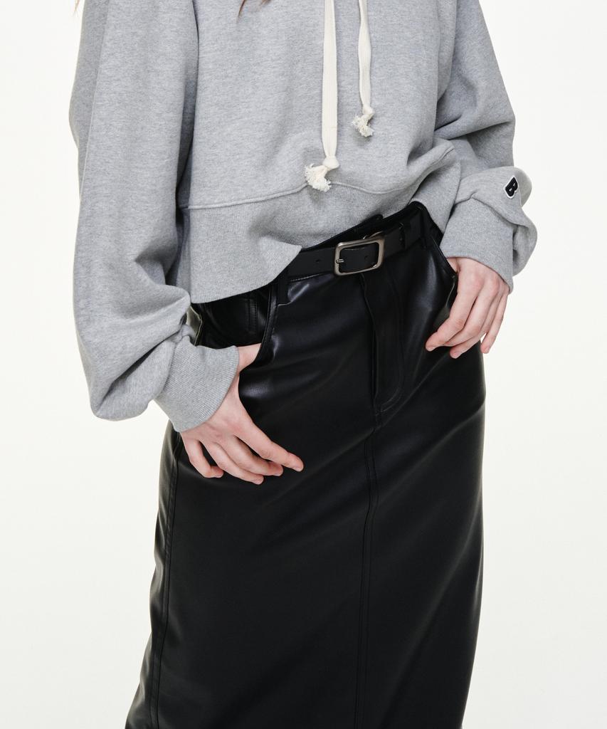 Bikwaieos Faux Leather Slit Maxi Skirts_Black
