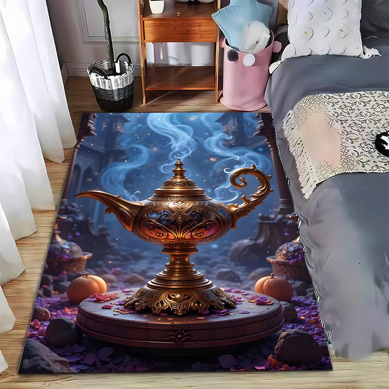 Magical Gold Lamp Carpet with Mystical Blue Smoke Design Suitable for use as an anti-slip for living room bedroom sofas 40x60cm( 15x23in )