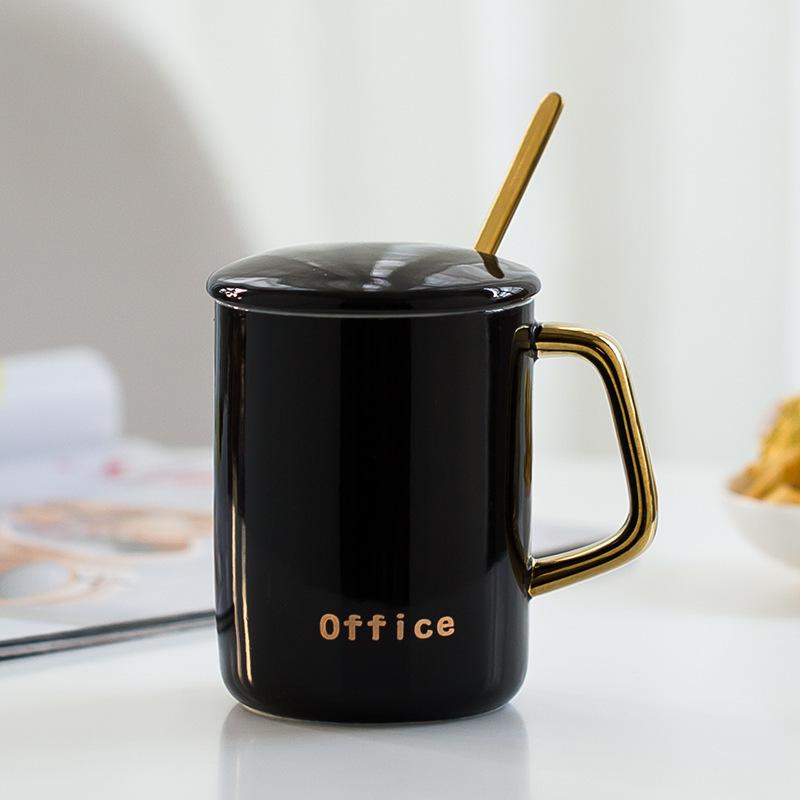 Creative Valentine'S Day Gift, Romantic Couple Cup Gold-Plated Water Cup, Coffee Cup With Lid Spoon