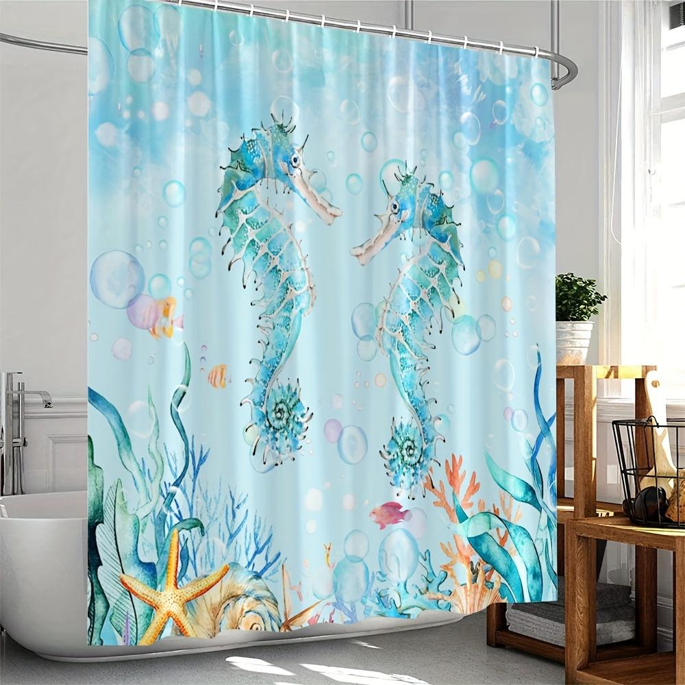 Whimsical Blue Seahorse Shower Curtain - Water-Resistant Fabric for Bathroom - Perfect for Ocean and Fantasy Lovers