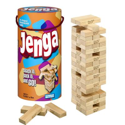 Hasbro Jenga Jenga Stacking Balance Wooden Block Family Game for 1 or More Party Game for Children Ages 6 and Up 53557 Genuine Product Game, Cylinder,