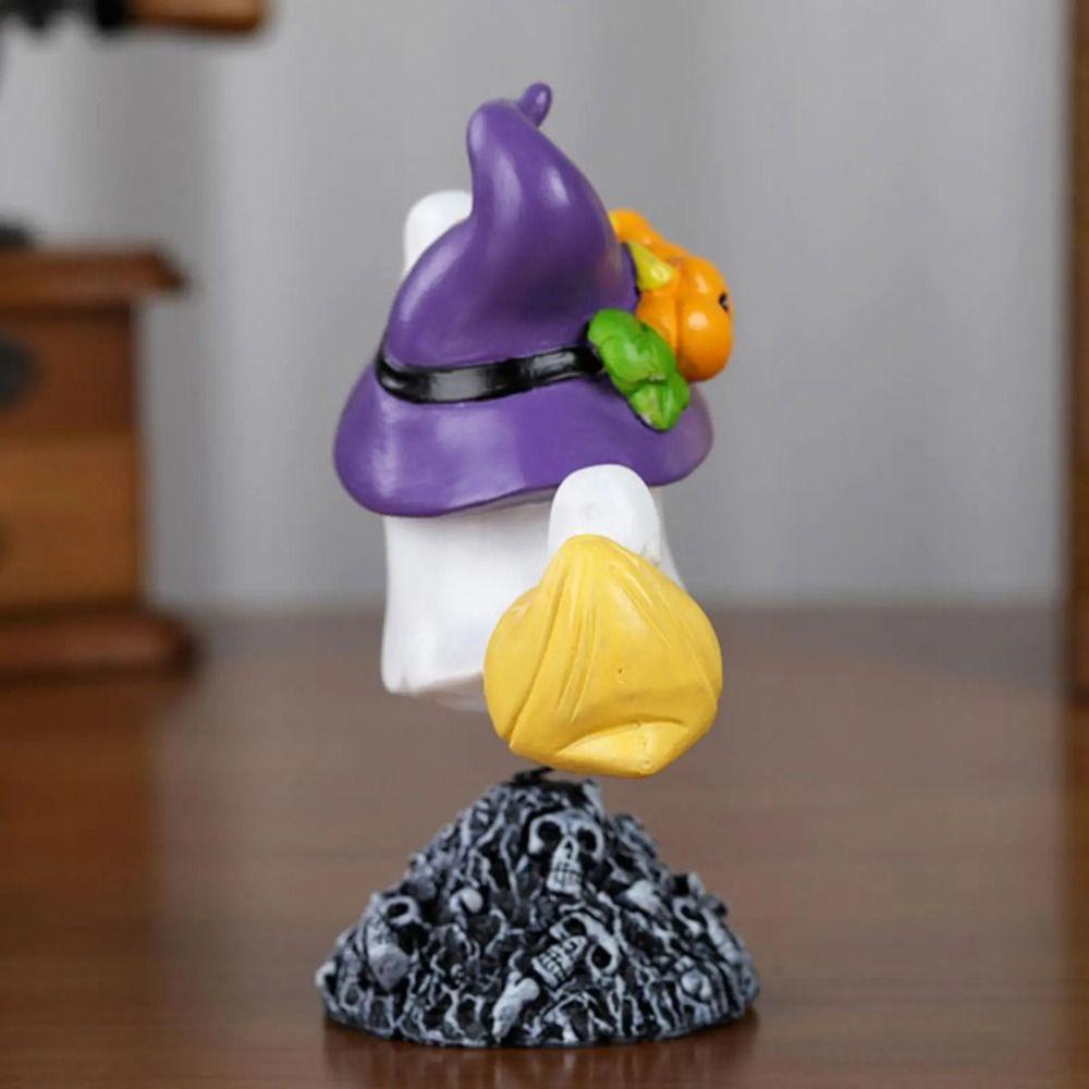 Micro Landscape Resin Halloween Ghost Statue Cartoon Cute Ghost Art Sculpture with Spring Ghost Figurine Ornament Porch