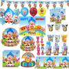 Catoon Clown Birthday Party Decoration Cute Tableware Cup Plate Balloon Banner Backdrop Gift Bag Favors for Kids Baby Supplies