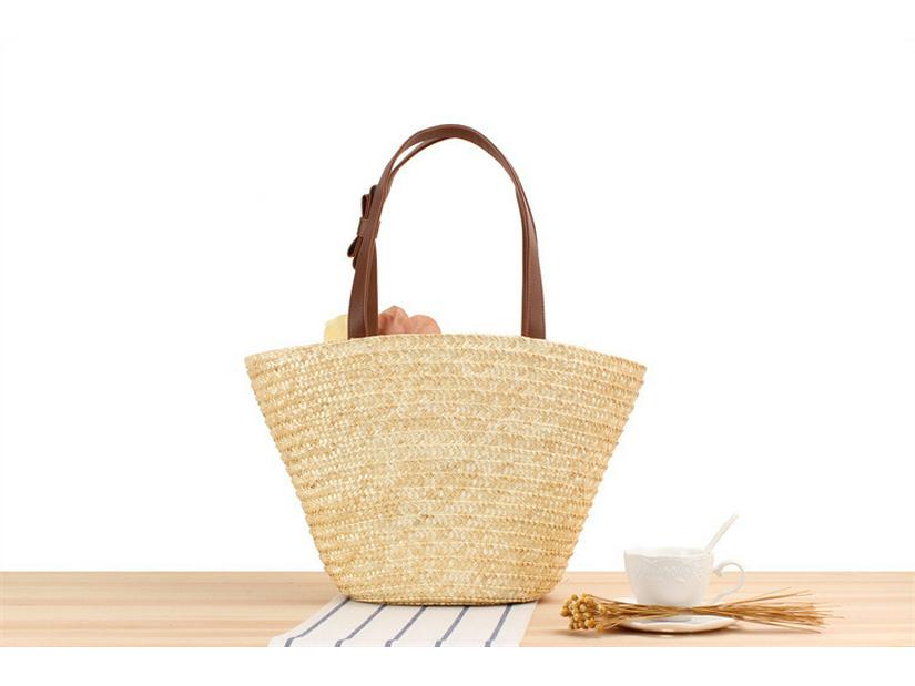 New Pastoral Straw Bag: Handmade Wheat Straw, Single Shoulder, Solid Color, Floral Design for Women