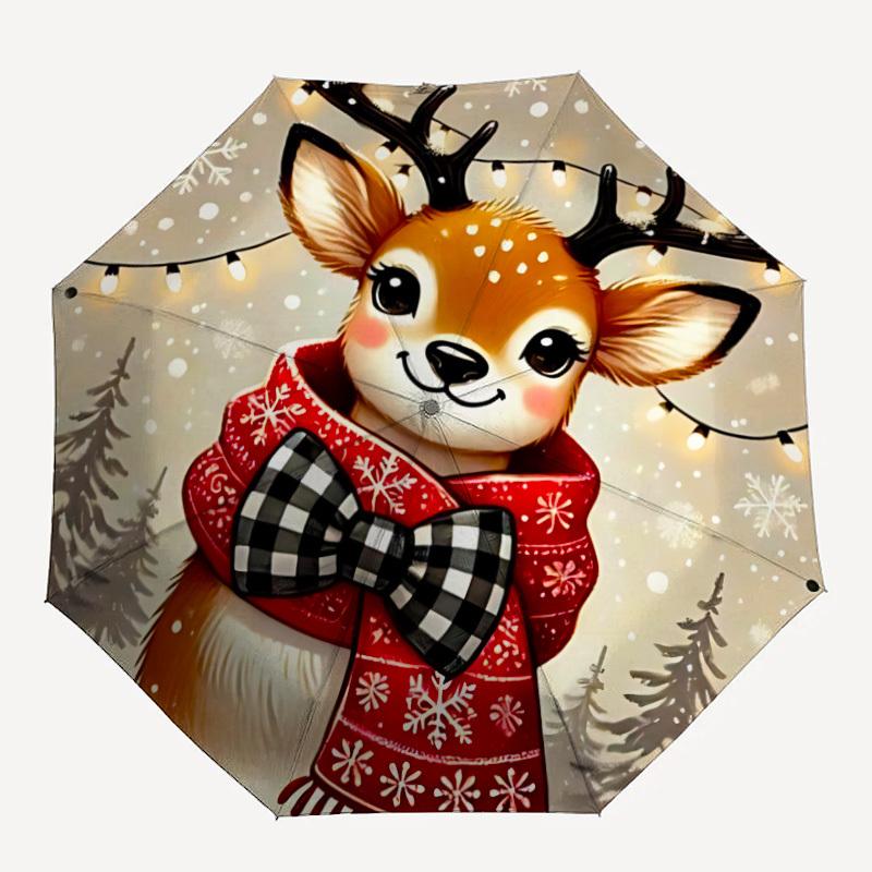 

1pc Winter Deer Automatic Folding Umbrella Compact 8 Rib Design, Durable Iron Frame for Travel, Outdoor, a0920091