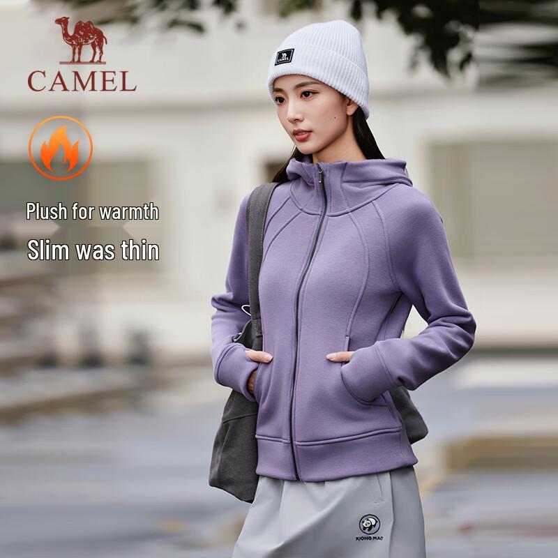 CAMEL Women s Slim Waist Fleece-Lined Hooded Sweatshirt M