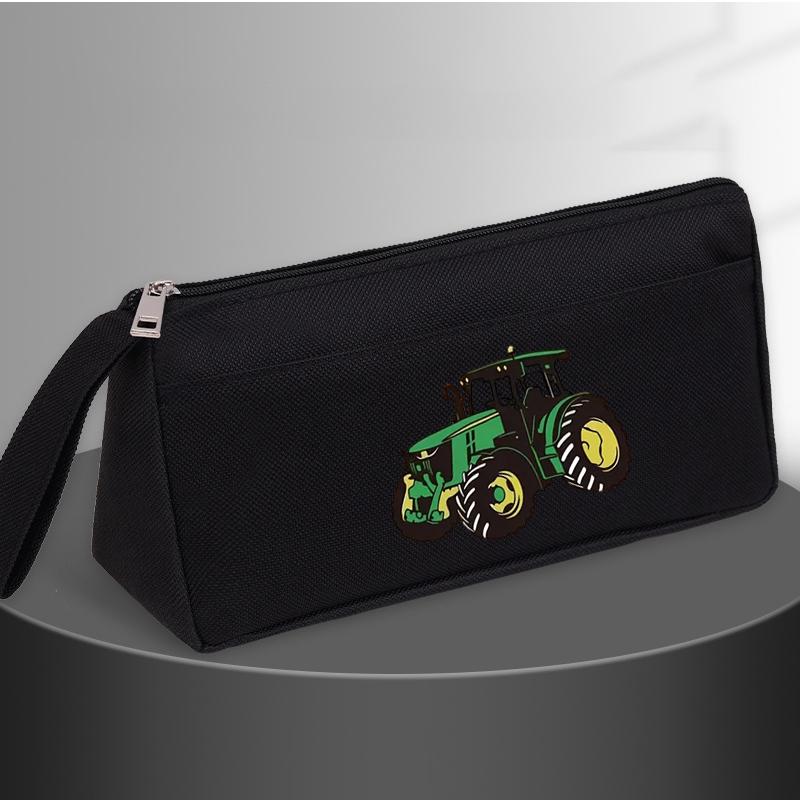 Cartoon tractor student large-capacity double-layer pencil case with zipper closure thick and durable