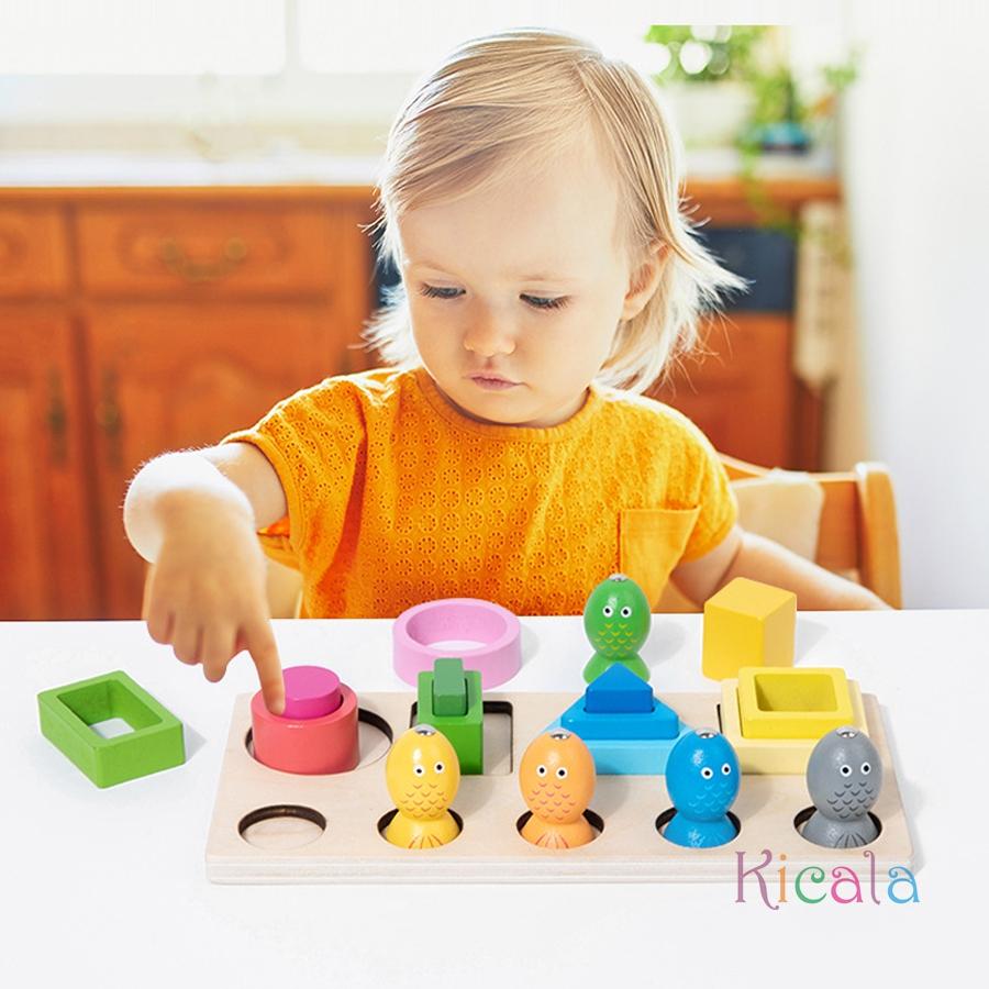 Children's Wooden Educational Toys Sorting Stacking Preschool Color Shape Classification Cognition Fishing Game Christamas Toys