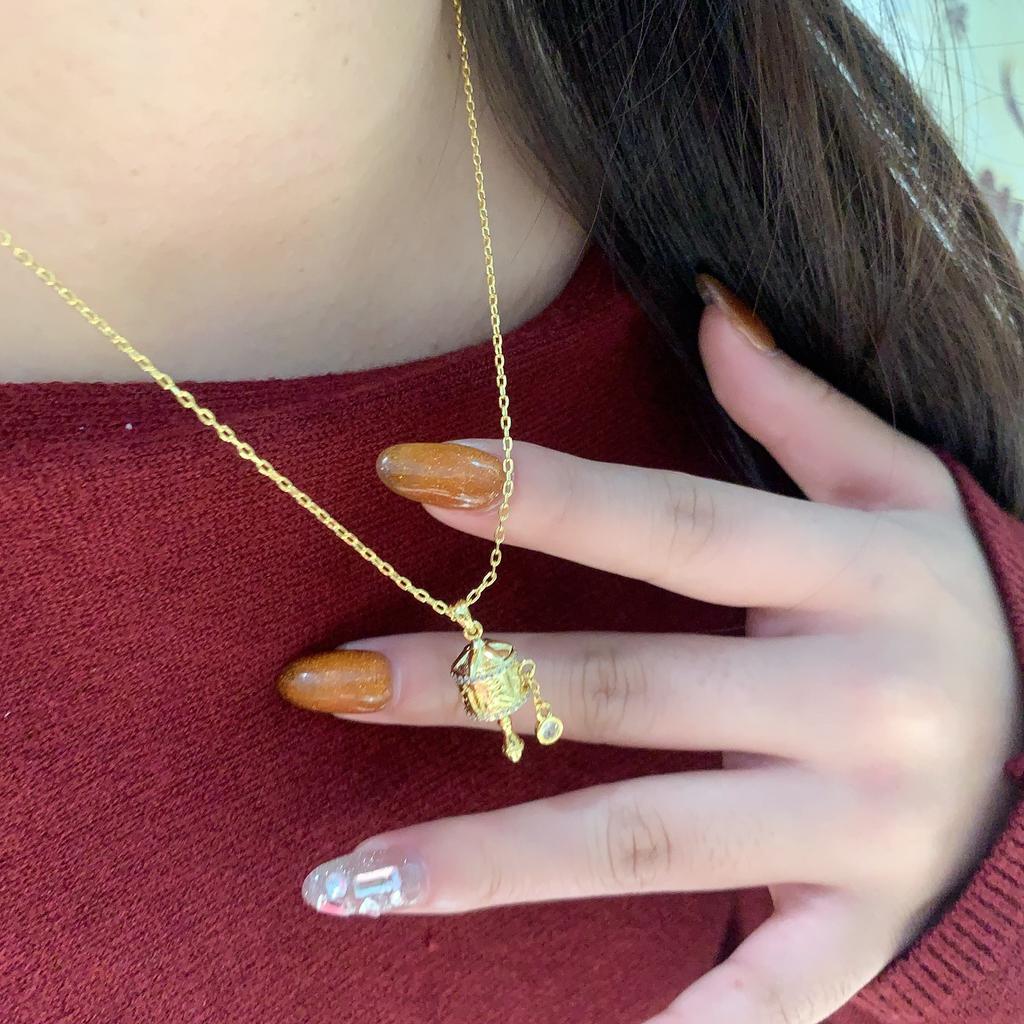 Court Style Prayer Wheel Necklace Female Pull Rattle Collarbone Chain Retro Diamond Pendant