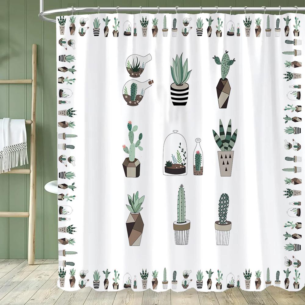 Simple Leaf Pattern Shower Curtain, Bathroom Decorative Leaves Shower Curtains, Home Printed Polyester Fabric Curtain with Hooks