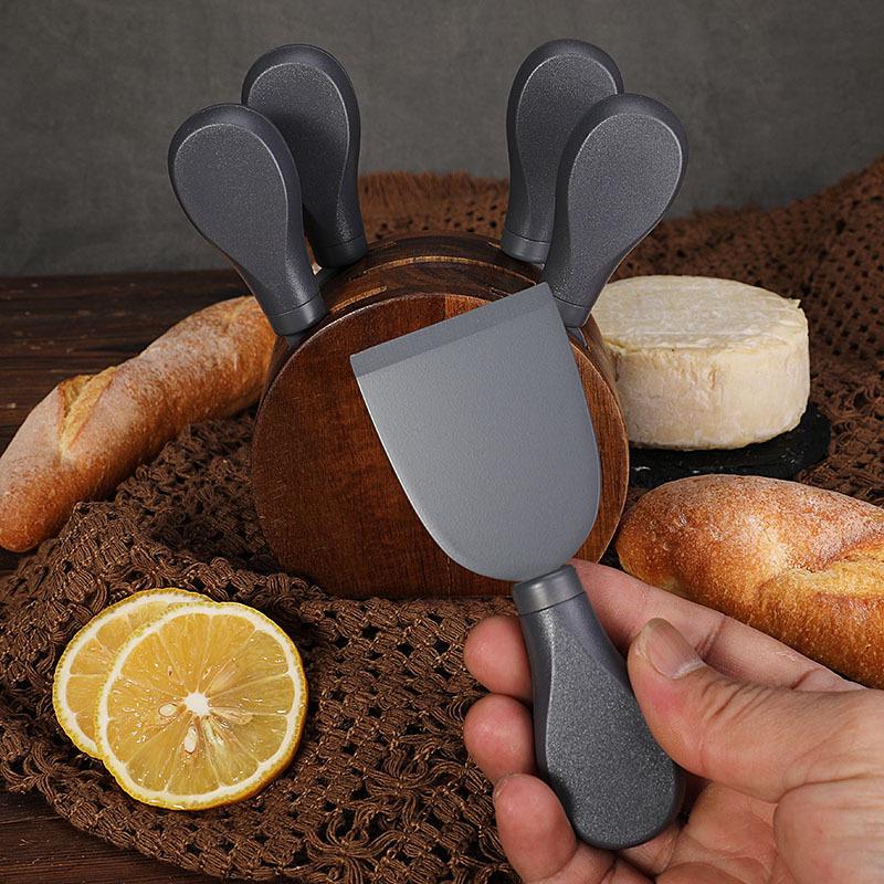 Käsemesser & Gabel Geschenkset mit Akazienholzsockel - 6-teiliges Buttermesser-Set