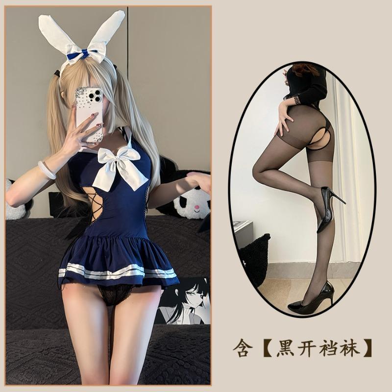 Sex Underwear Pure Desire School Bunny Uniform Free Crotch Swimsuit Women's Straps One-piece Qqny