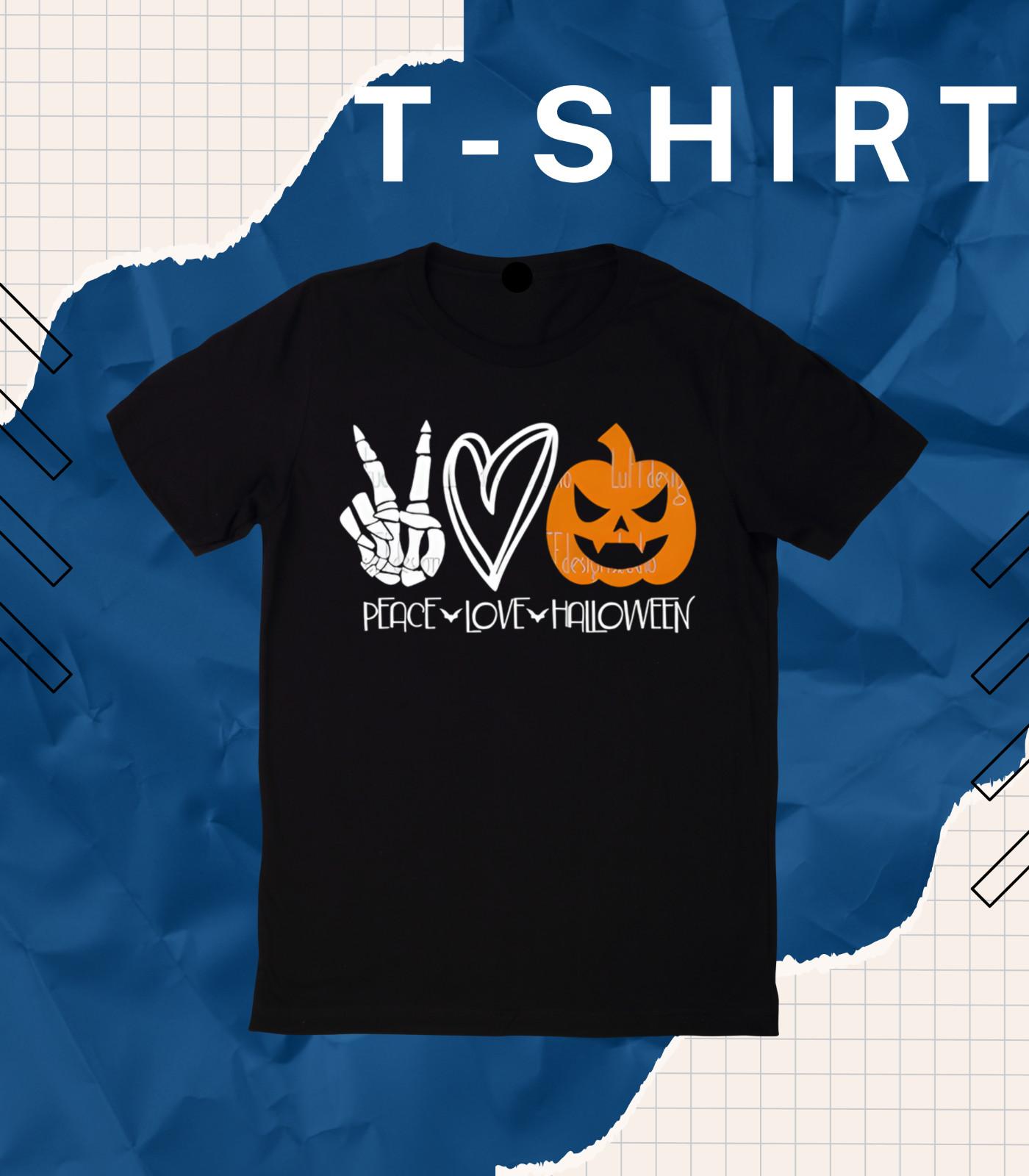 Peace Love Halloween T-Shirt Mens Womens Tees Top Funny Halloween Pumpkin Skeleton Qutes Hallo. 2XL