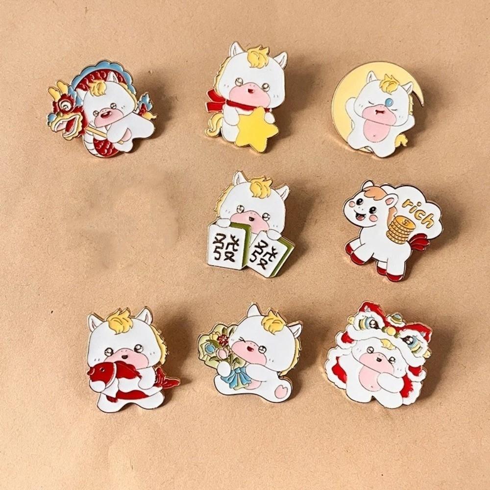 Cartoon Metal Steed Brooch Chinese Style New Year Lapel Pins Animal Brooch  Backpack Decoration