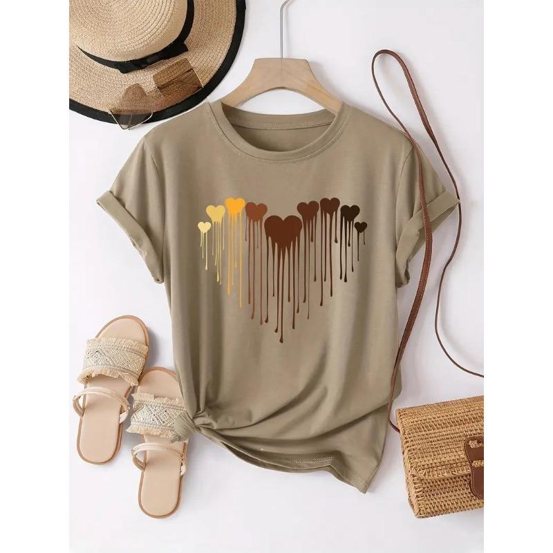 Women's 3D Digital Printed Small Fresh Heart Round Neck Short Sleeved T-shirt