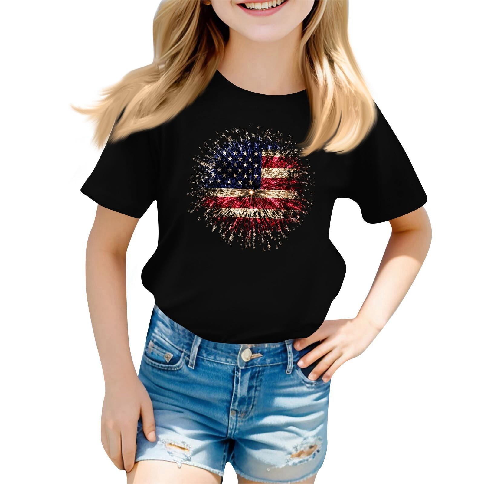 

Детский набивной короткий рукав круглый вырез повседневный удобный свободный легкий топ 110 чёрный