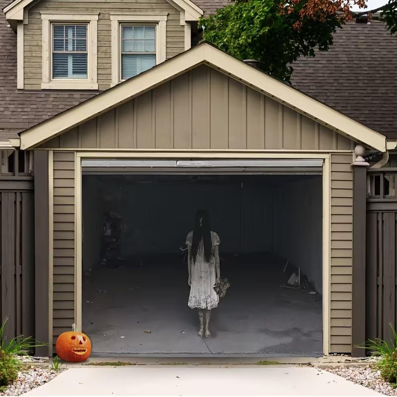 

2D Halloween Garage Door Banner, Creepy Ghost Girl for Haunted House Party Decoration 47.2x31.5inch/120*80cm