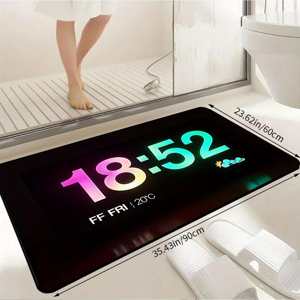 Modern Digital Clock Pattern Round Rug Creative Time Design Non-slip Floor Mat for Entryway Living Room Bedroom Home Decor