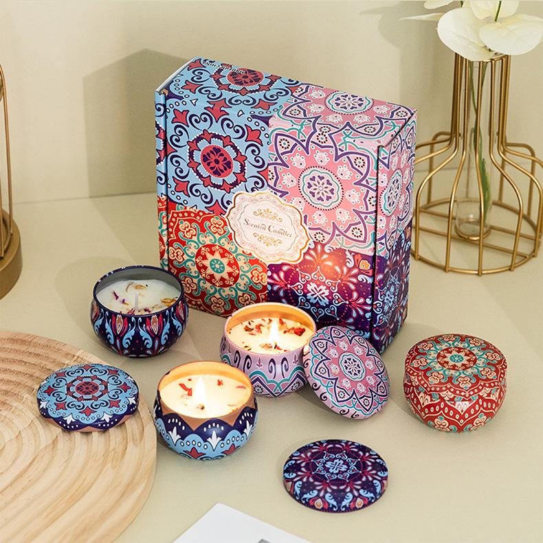 4Pcs/Box Scented Candle Set Gift Islamic Arabian Patterns Fragrance Candle Jar DIY Smokeless Couples Romantic Incense Candles