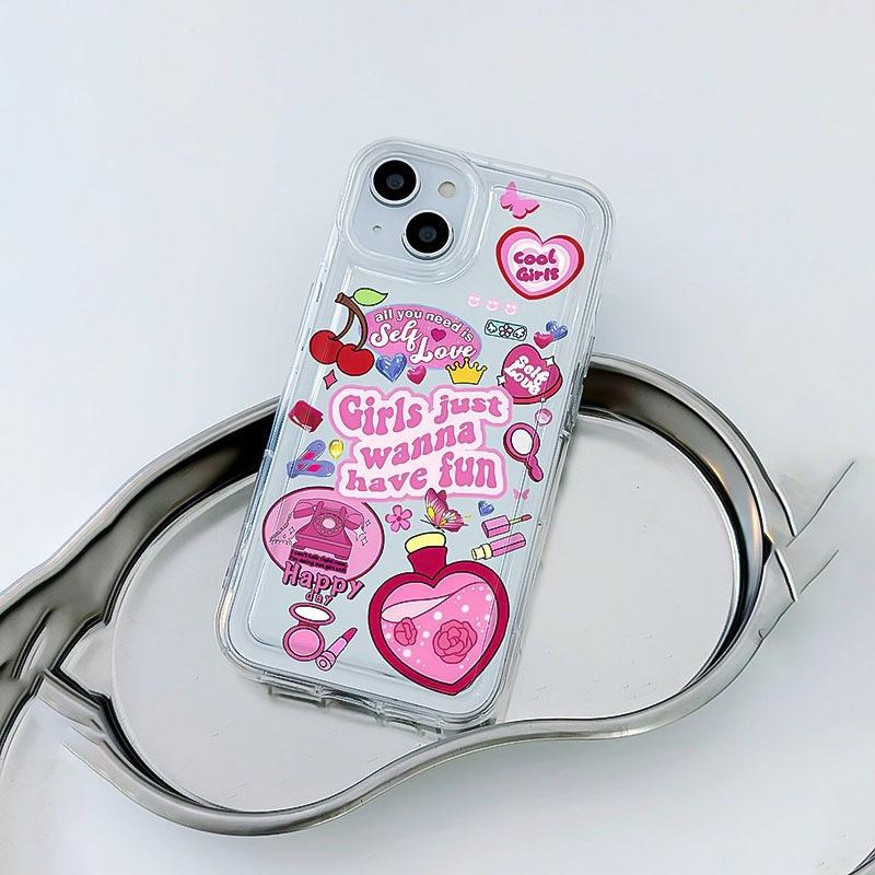 Pink Love Cherry iPhone15promax Mobile Phone Case Apple 14 Soft 11promax Anti-drop 12/13Pro
