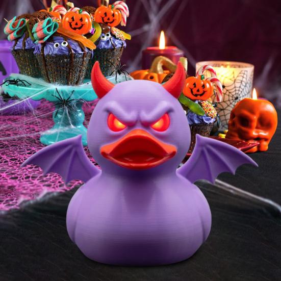 Demon Duck Figurine 3D Printed Devil Duck with Red Horns Bat Wings Halloween Gothic Collectible Statue Desktop Home Decor for Teens Adults