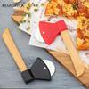 Stainless Steel Pizza Cutter with Wooden Handle Ax Knife Type Pastry Roller Single Wheel Scissor Design Kitchen Tool